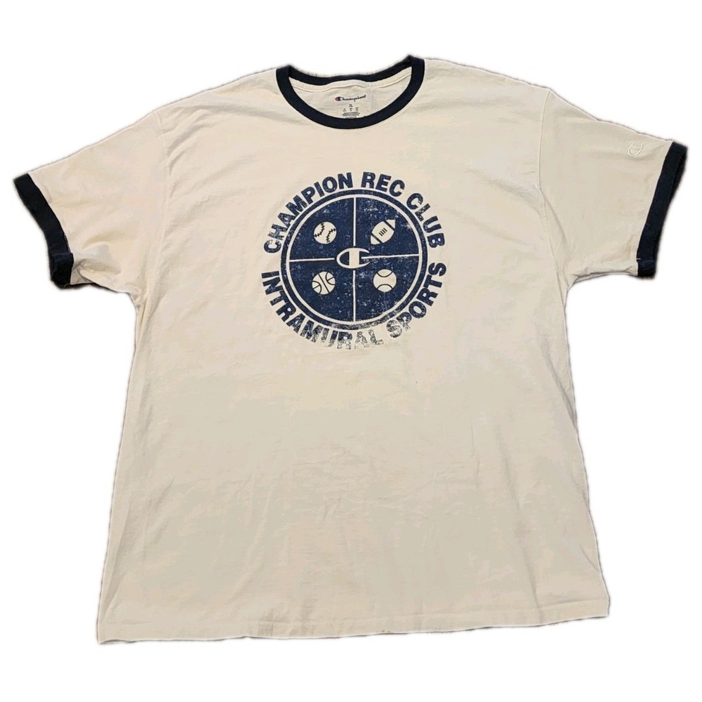 Champion Men's T-Shirt, Size XL, White And Navy Blue, Rec League, Short Sleeve